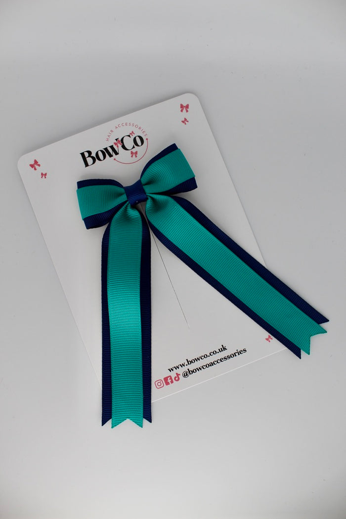 School Jade Green and Navy Blue Tuxedo Tails Bow – Clip