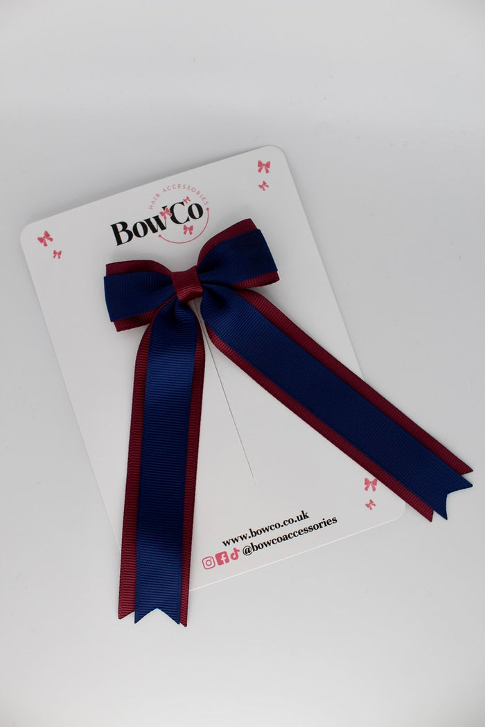 School Navy and Burgundy Tuxedo Tails Bow – Clip