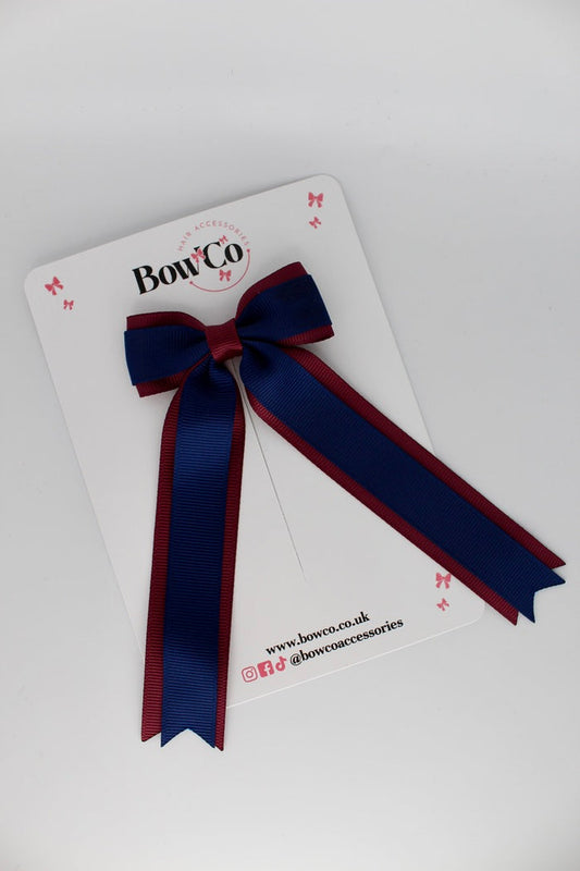 School Navy and Burgundy Tuxedo Tails Bow – Clip