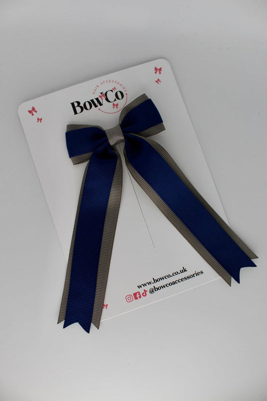 School Navy and Grey Tuxedo Tails Bow – Clip