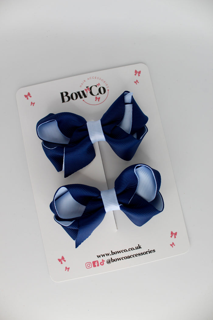 School Navy Blue and Bluebell Loop Bow Set - Clip