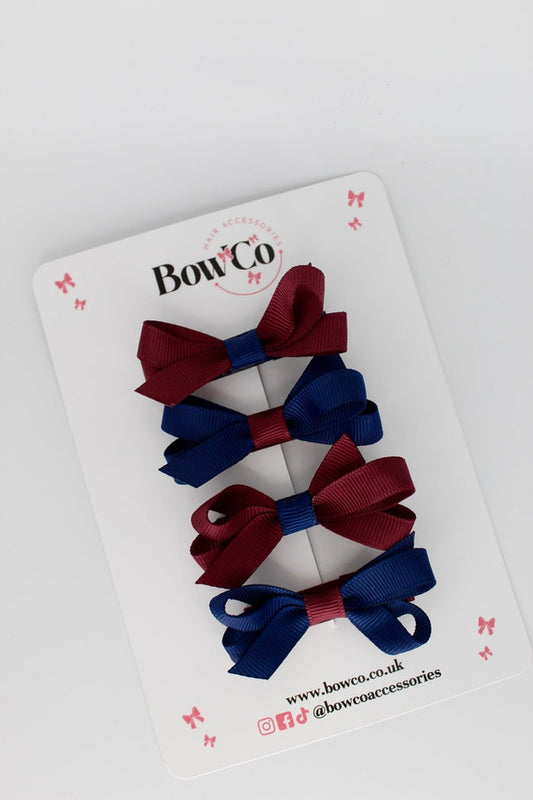 School Navy Blue and Burgundy Ballerina Bows - Set of 4 - Clip