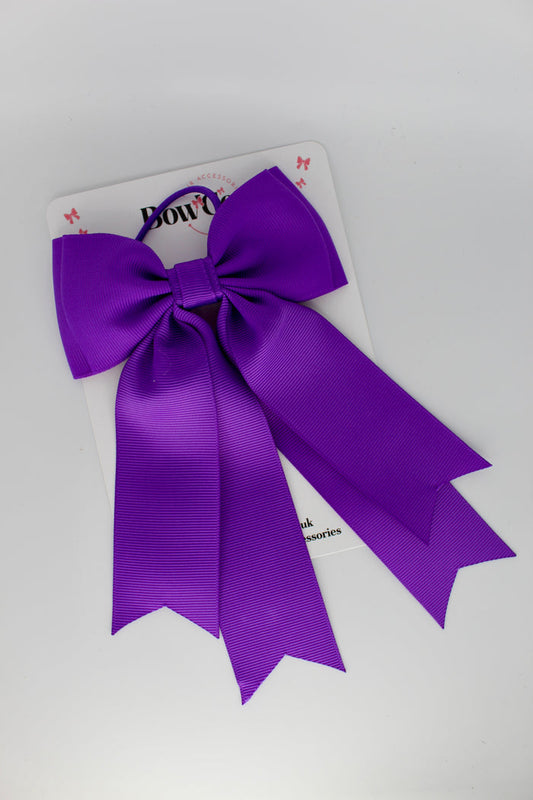 School Purple Bow - Classic Tail Bow - Elastic