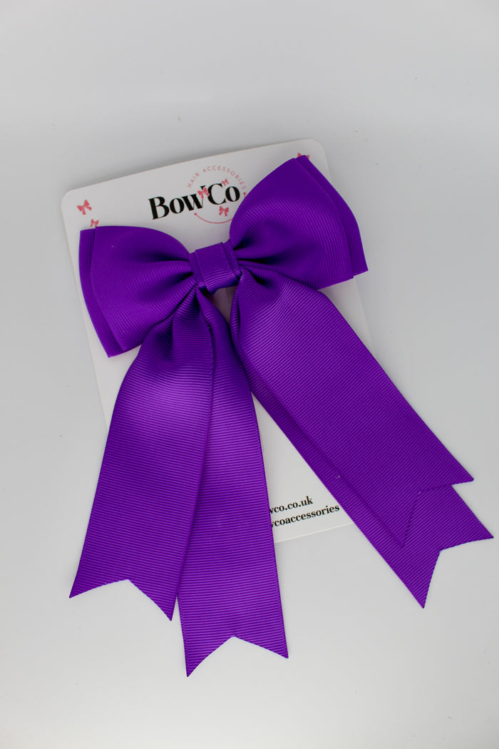 School Purple Bow Classic Tail Bow - Clip