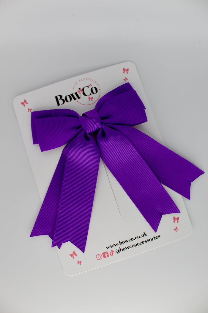 School Purple Double Ribbon Tail Bow – Clip