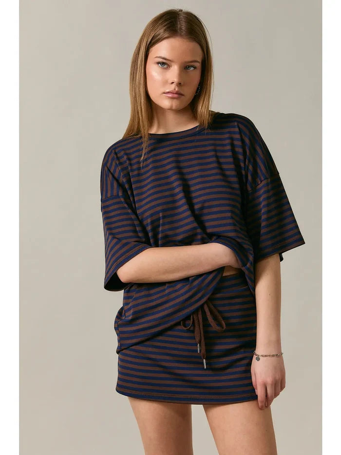 Short Sleeve Round Neck Oversized Stripe T-Shirt