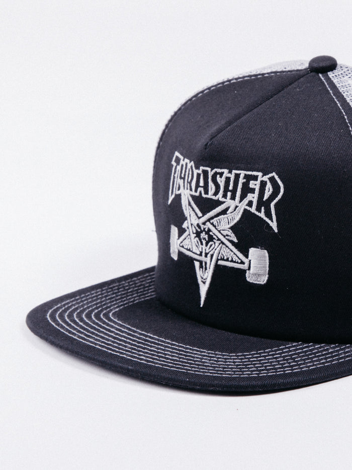 gorra thrasher skategoat embroidered mesh cap negro gris
