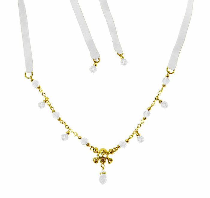 Skull and Crossbones Tie-On Crown – Gold Gothic Jewelry front view