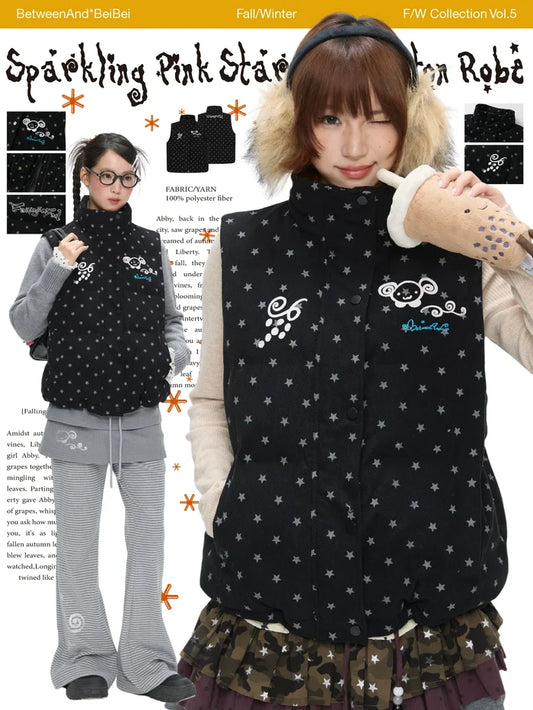 Sparkling black glitter star velvet vest with padded warm lining