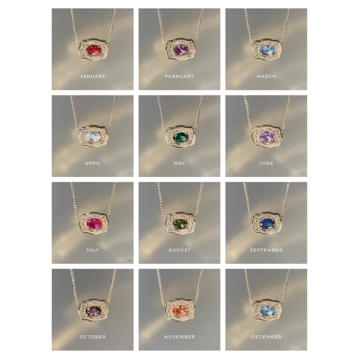 SpurWest Ultra Mini Belt Buckle Birthstone Necklace - Gold -February