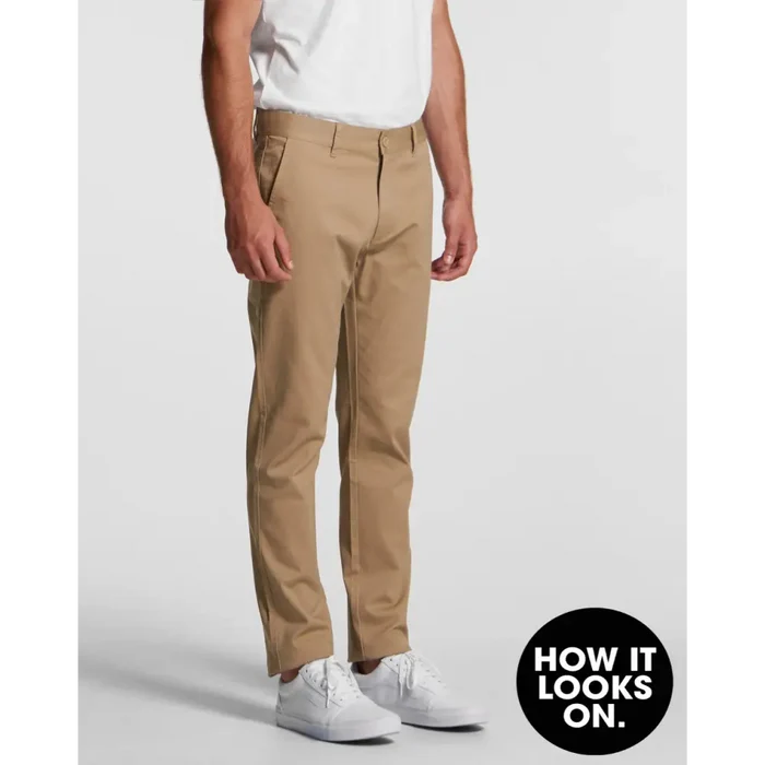 Khaki chino standard slim pants with clean straight-leg cut and classic front pockets ideal for work uniforms
