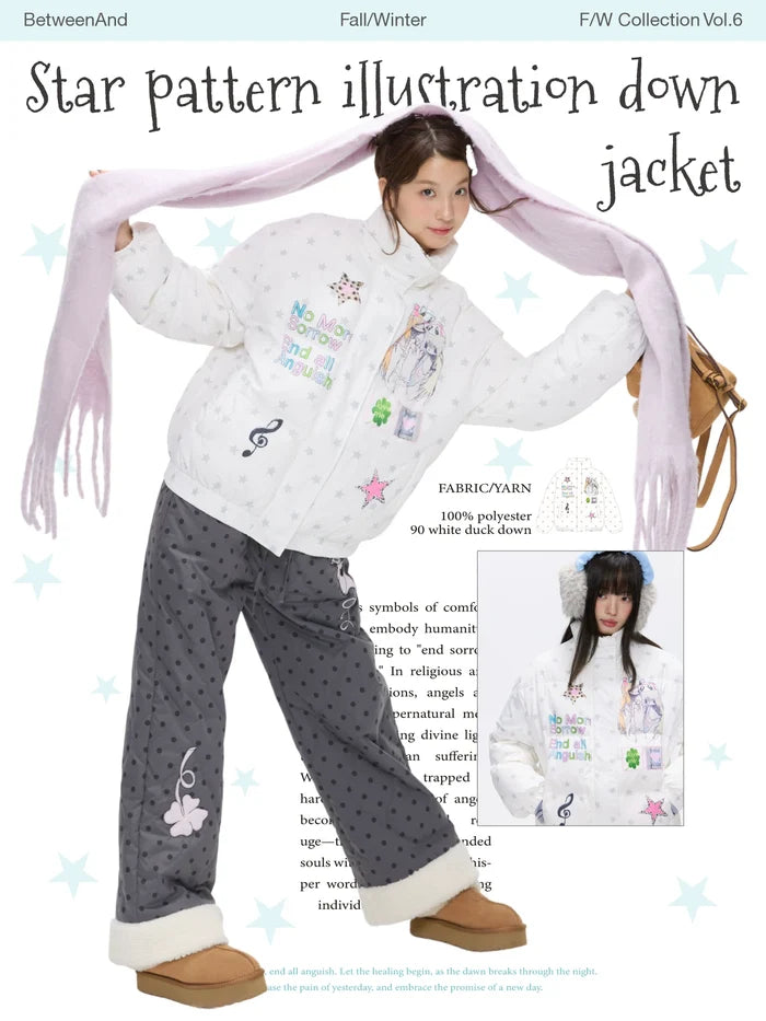 Star pattern print down jacket with 90% duck filling and puffer design