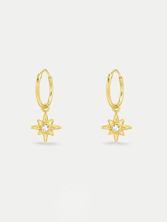Sterling Silver Gold Plated Star Gem Ear Hoops | Gold-Image 1