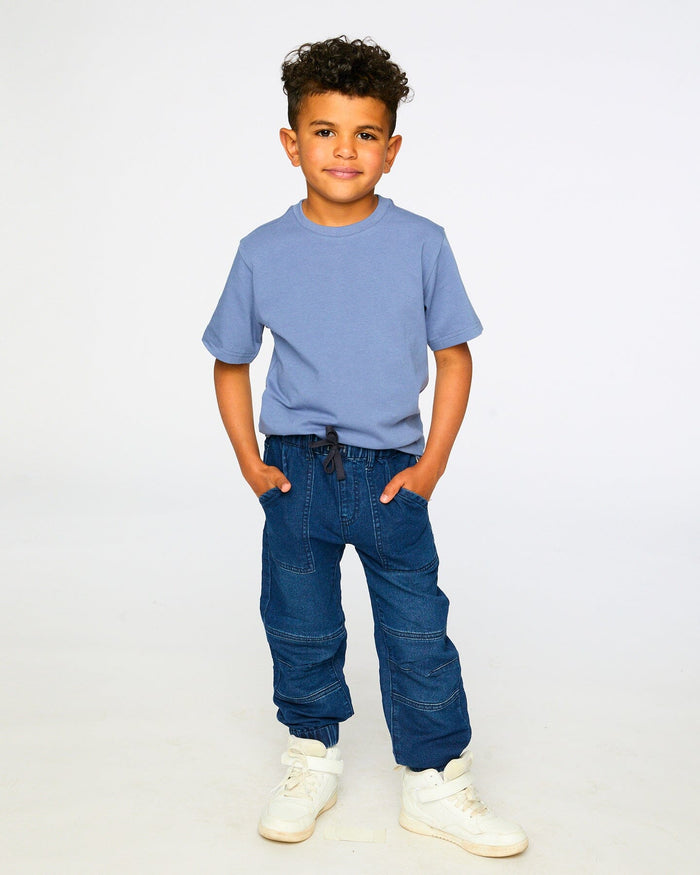 Stretch French Terry Denim Jogger Navy Blue-1