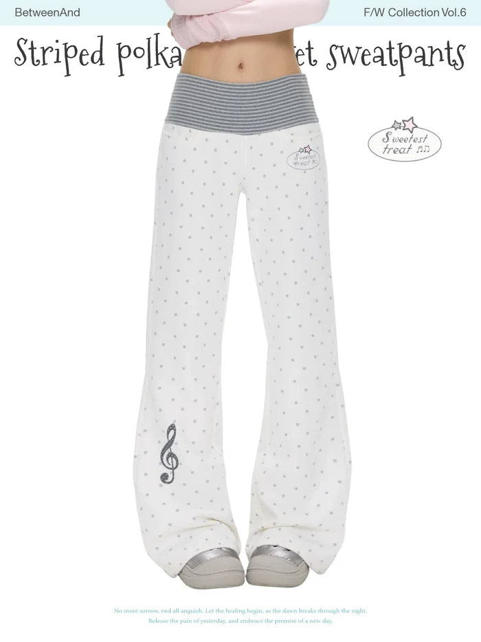 Striped polka dot fleece-lined white polka-dot sweatpants