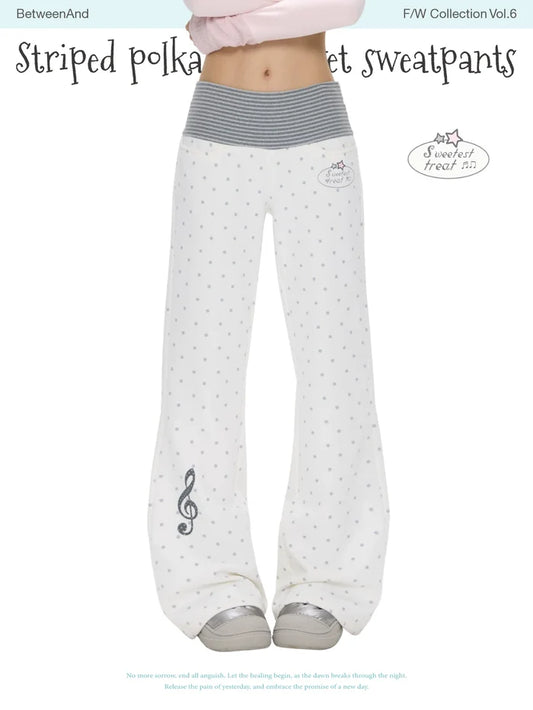 Striped polka dot fleece-lined white polka-dot sweatpants