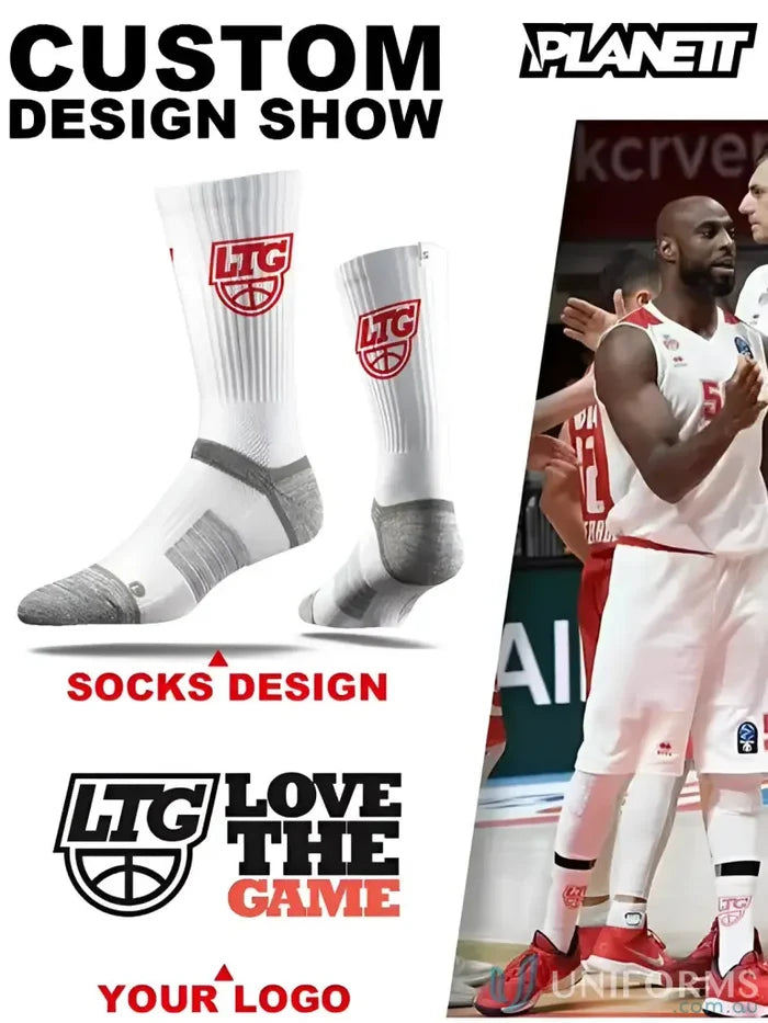 Basketball sports socks ad showcasing stylish custom sports socks for athletes