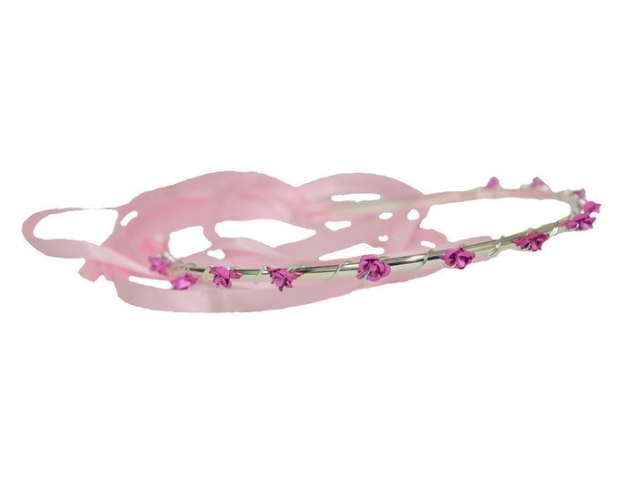 Sweet Rose Crown - Silver Floral Headpiece Festival Wedding Accessory front view