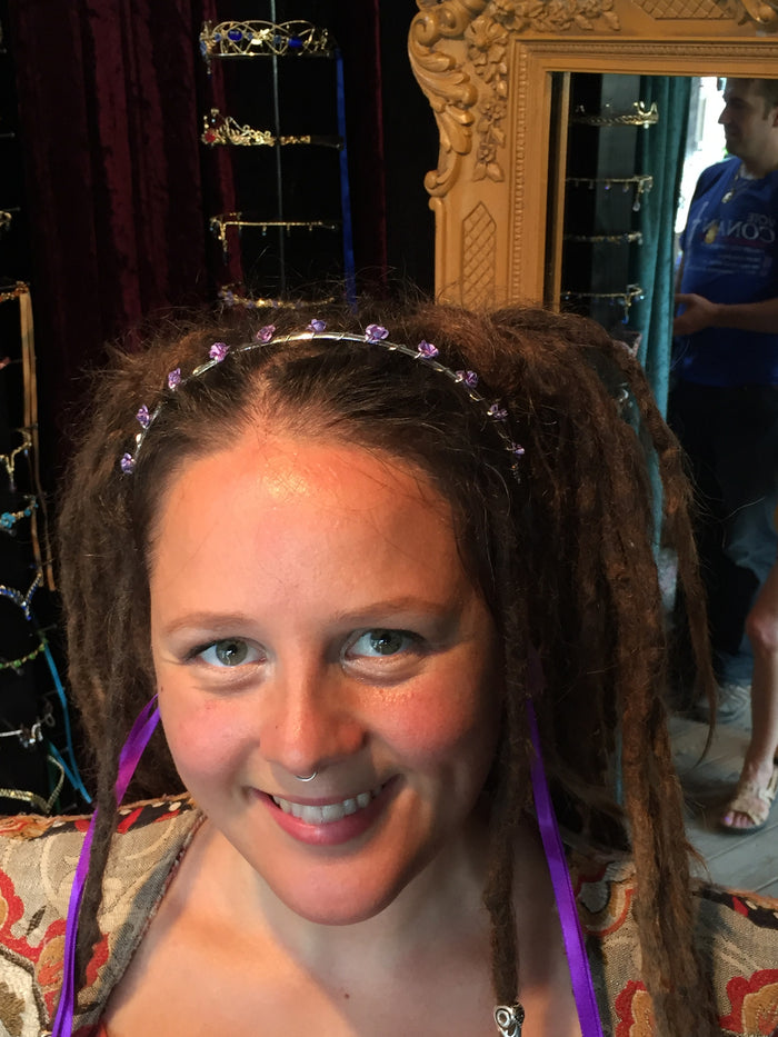Model wearing Sweet Rose Crown - Silver Floral Headpiece Festival Wedding Accessory