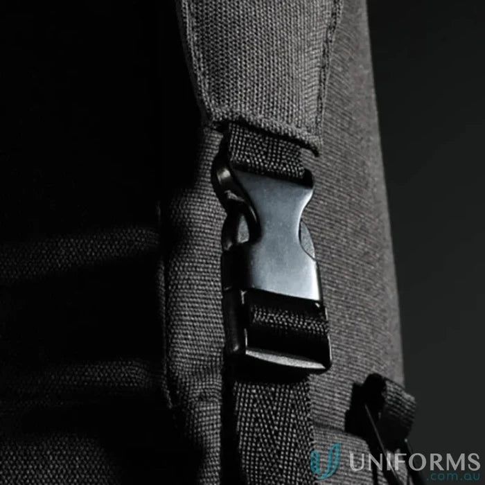 Gray fabric Swissdigital Arosa Duffle Bag with black buckle, perfect for work uniforms