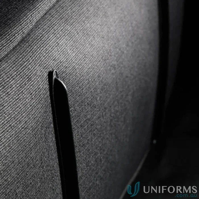 Gray textured fabric with black trim on Swissdigital Arosa Duffle Bag, great for work uniforms