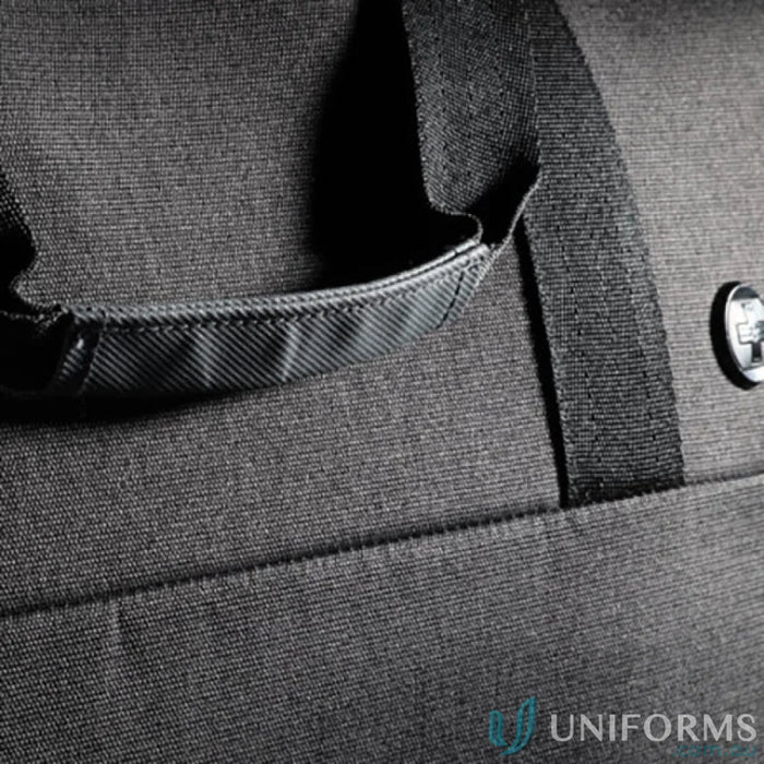 Gray textured Swissdigital Arosa Duffle Bag with handle, perfect for work uniforms or workwear