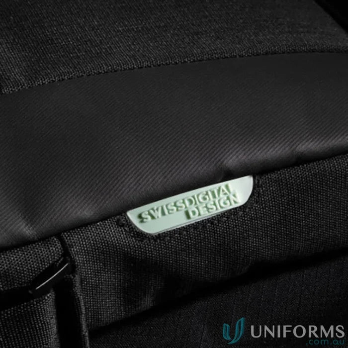 Black backpack detail on Swissdigital Arosa Shoulder Bag for stylish storage