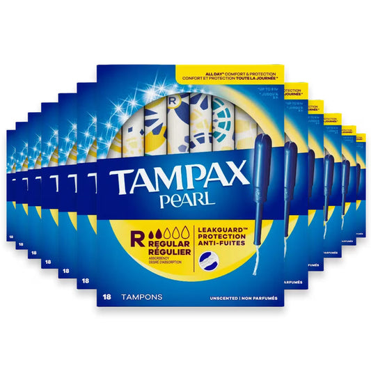 Tampax Pearl Tampons Regular Absorbency Unscented – 18 Count – 12 Pack