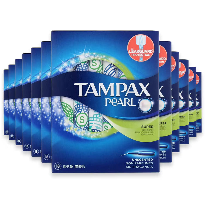 Tampax Pearl Tampons Super Absorbency Unscented – 18 Count – 12 Pack