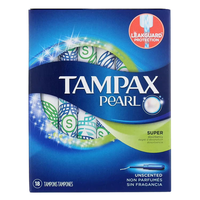 Tampax Pearl Tampons Super Absorbency Unscented – 18 Count – 12 Pack