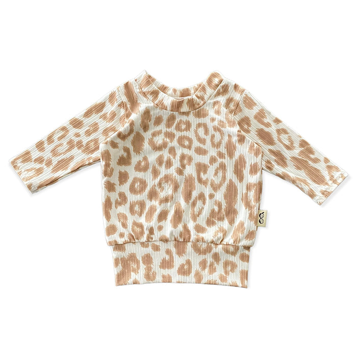 Taupe Cream Leopard Ribbed Lounge Top