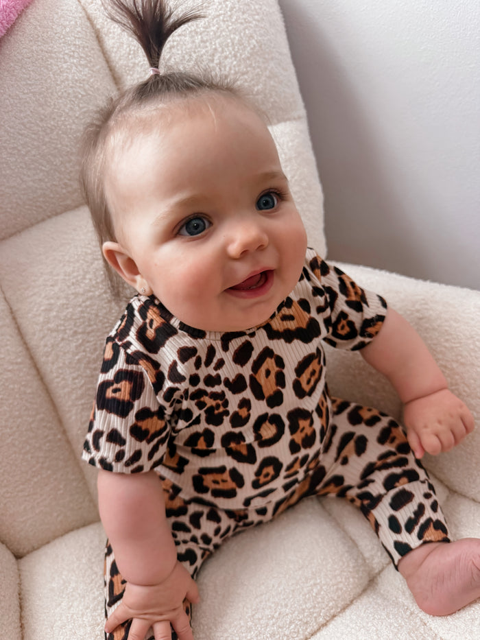Taupe Leopard Ribbed Harem Romper