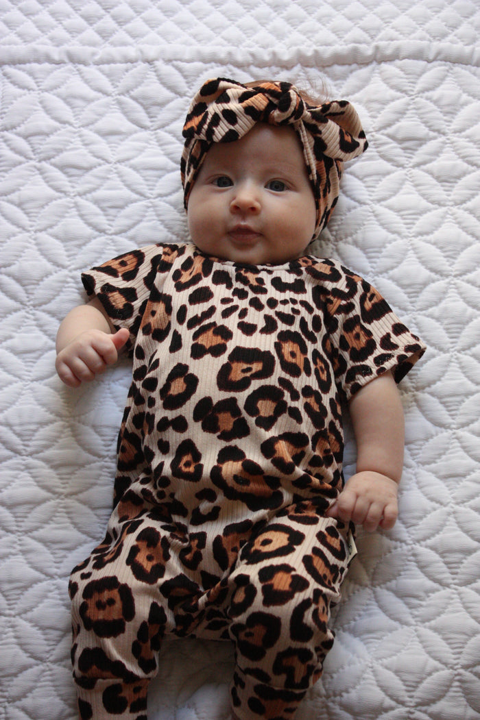 Taupe Leopard Ribbed Harem Romper