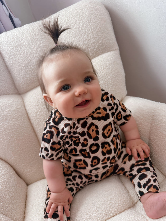 Taupe Leopard Ribbed Harem Romper