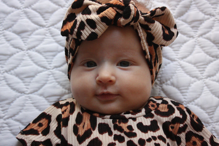 Taupe Leopard Ribbed Headbands