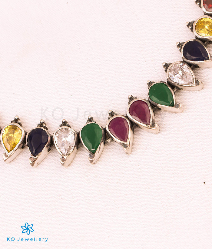 The Aru Silver Navratna Necklace (Oxidised)