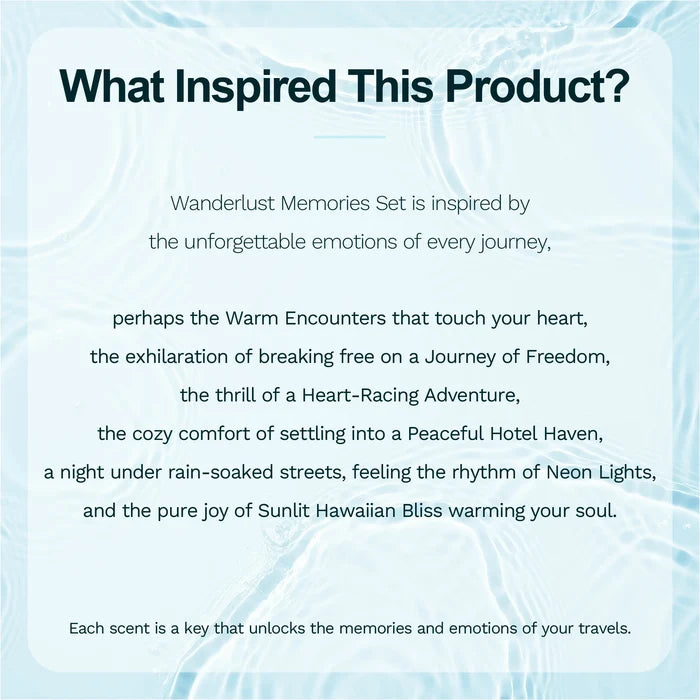 Wanderlust Memories essential oils inspired by travel emotions - relaxation adventure and joyful memories