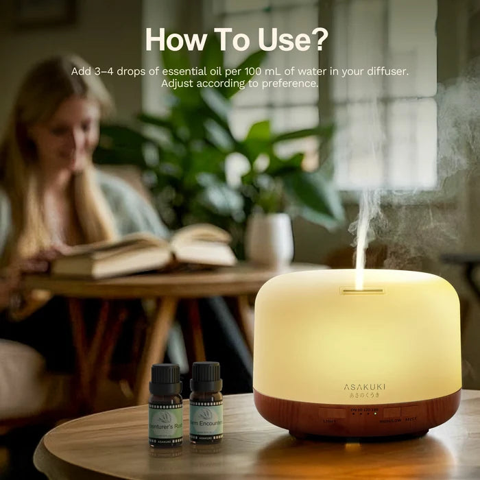 How to use Wanderlust Memories essential oils in ultrasonic diffuser for home aromatherapy relaxation and wellness