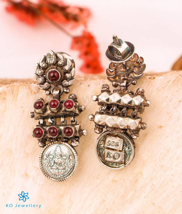 The Paramaa Antique Silver Lakshmi Coin Earrings (Oxidised)
