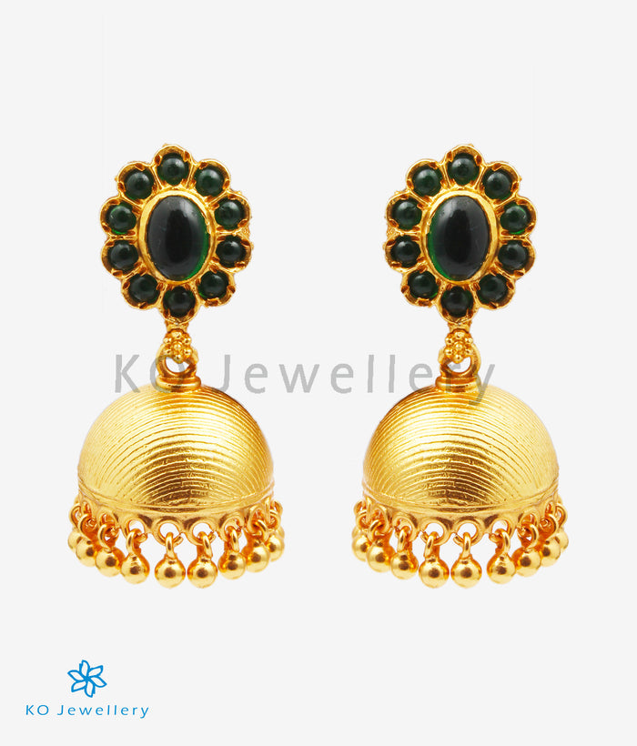 The Vamshika Silver Kempu Jhumka (Green)