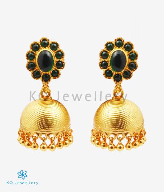 The Vamshika Silver Kempu Jhumka (Green)