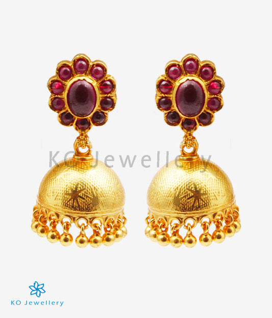 The Vamshika Silver Kempu Jhumka (Red)