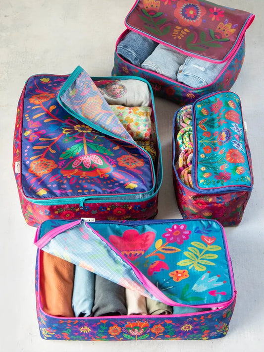 Travel Packing Cubes, Set of 4 - Multi Folk Flower-view 1