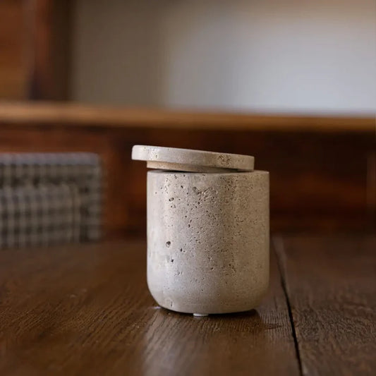 Travertine Lidded Canister - Magnolia Lane co. Home + Garden + Gift