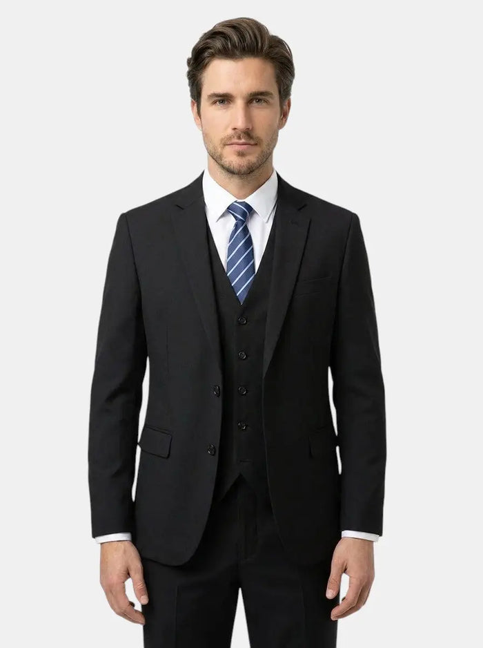 Troy men's three-piece suit from LondonLaneStore, tailored fit with classic style, featuring jacket, waistcoat, and trousers.