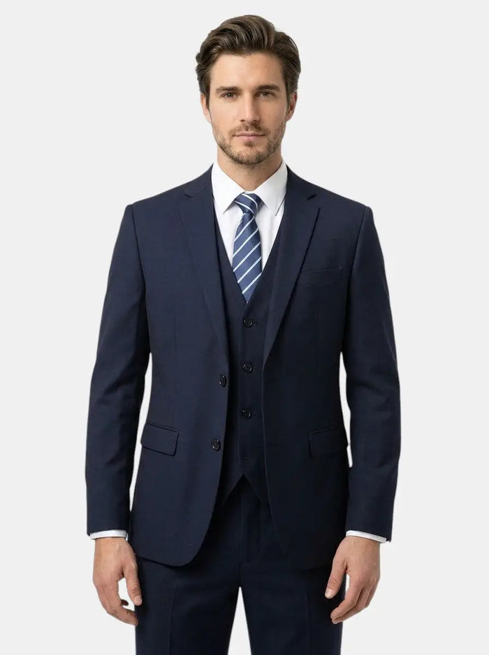 Men's Troy three-piece suit by LondonLaneStore featuring tailored fit and classic style, displayed on a hanger.