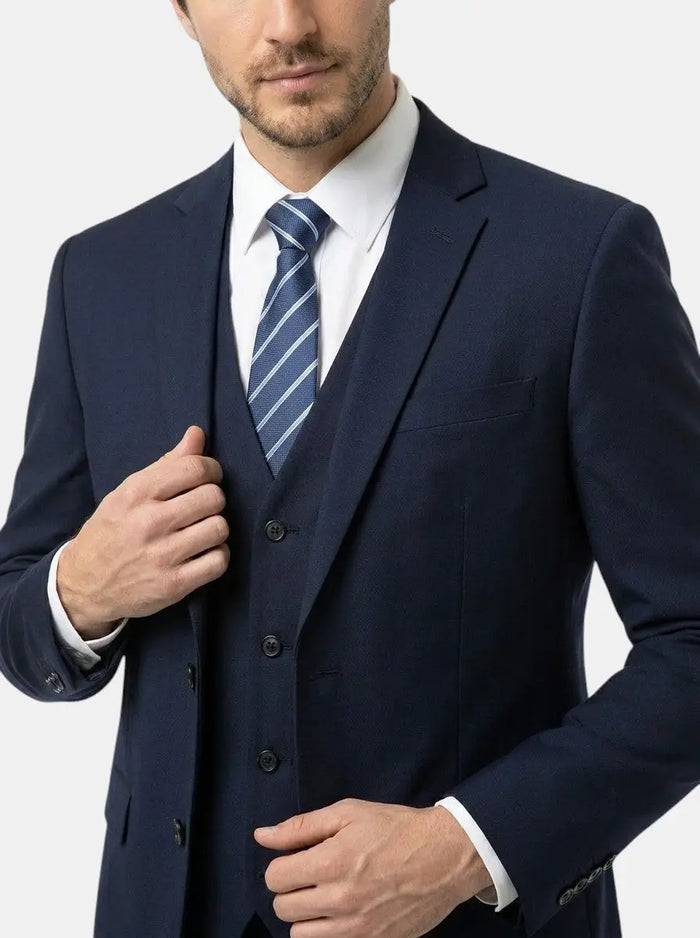 Troy men's three-piece suit from LondonLaneStore, tailored fit with classic style, featuring a jacket, vest, and matching trousers.
