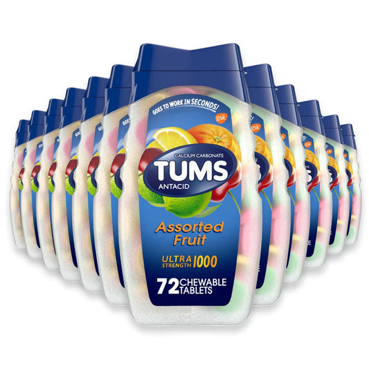 TUMS Ultra Strength Antacid Tablets Assorted Fruit, 72 Ct - 24 Pack