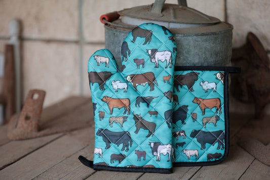 Turquoise Cattle Oven Mit Set