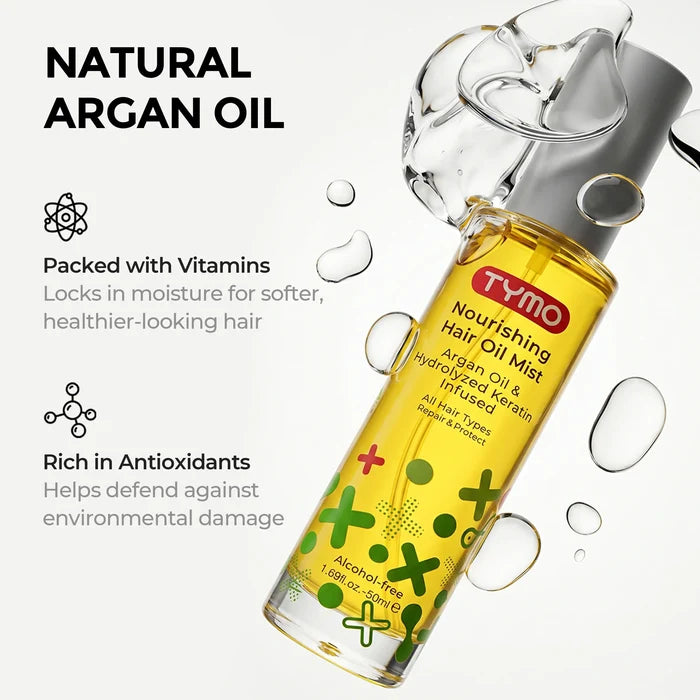 TYMO Nourishing Hair Oil Mist natural argan oil formula, vitamin rich antioxidant hair moisturizing spray, lock hair moisture against environmental damage
